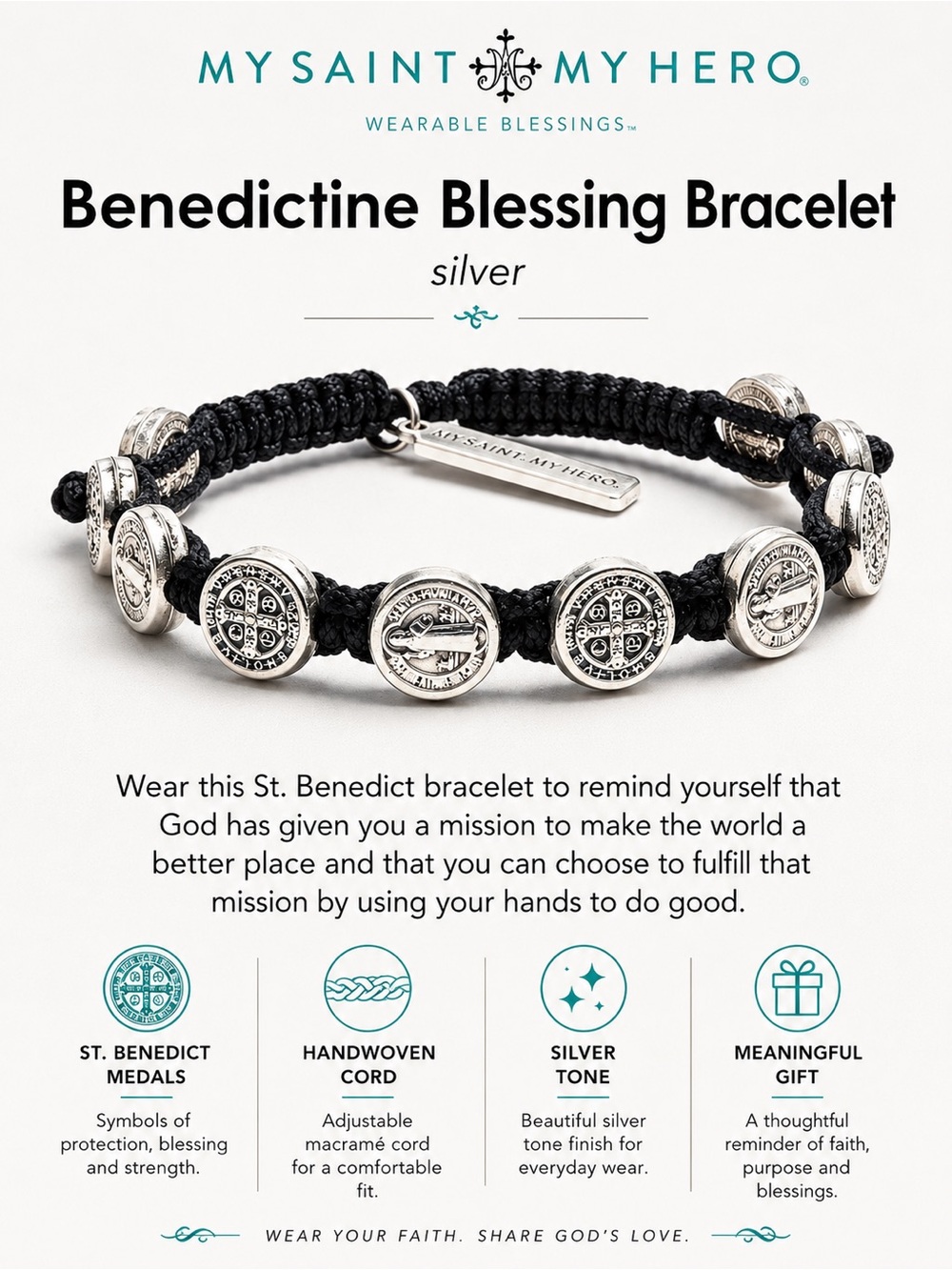 My Saint My Hero Benedictine Blessing Bracelet Silver